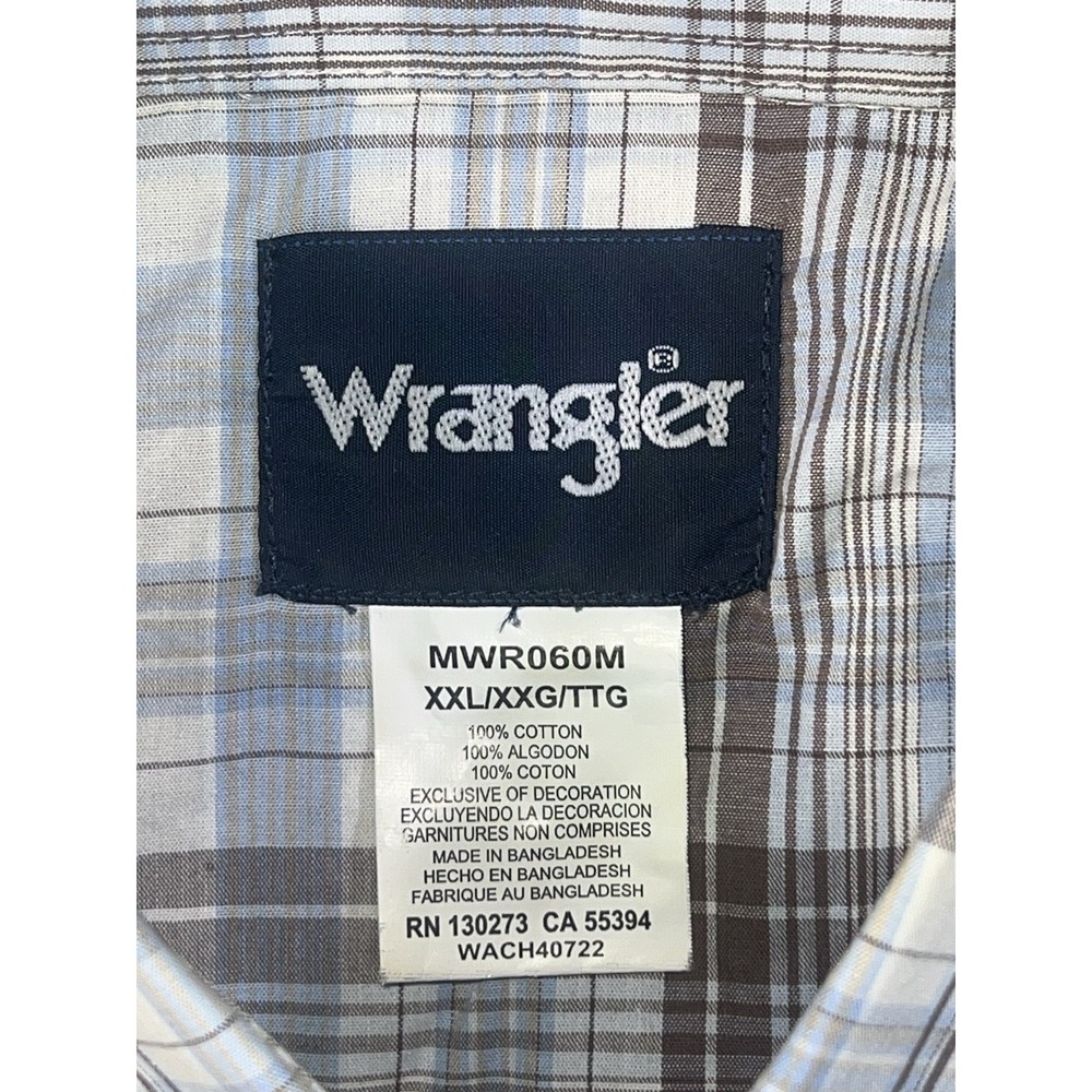Wrangler Wrancher Shirt Mens 2X Blue Plaid Pearl Snap Chest Pockets Western‎ - Picture 8 of 9